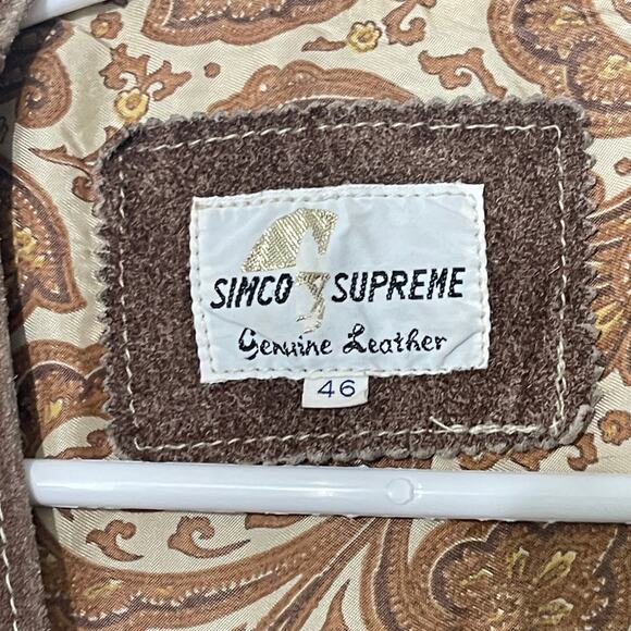 Simco Supreme Genuine Leather Vest Mens Size 46 Brown 4 Snaps Paisley Lined USA - Picture 9 of 12